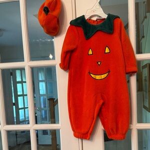 Cozy Orange Pumpkin Kids Costume with Hat